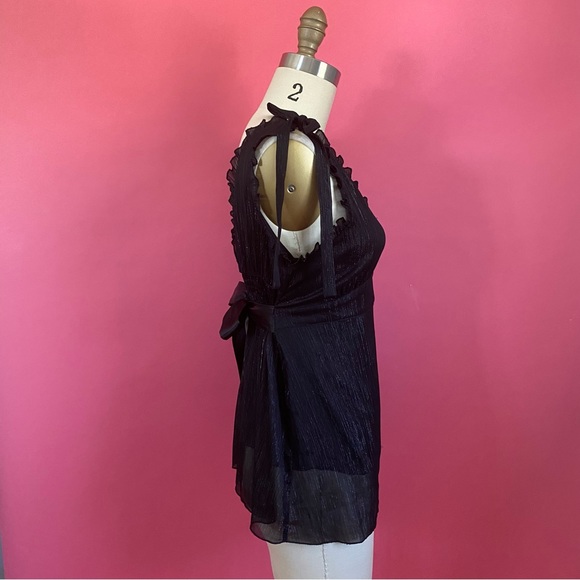 Vintage 90s/Y2K Vampire Coquette Ruffled Empire Waist Shimmery Tie Back Tank ~M - Picture 5 of 13